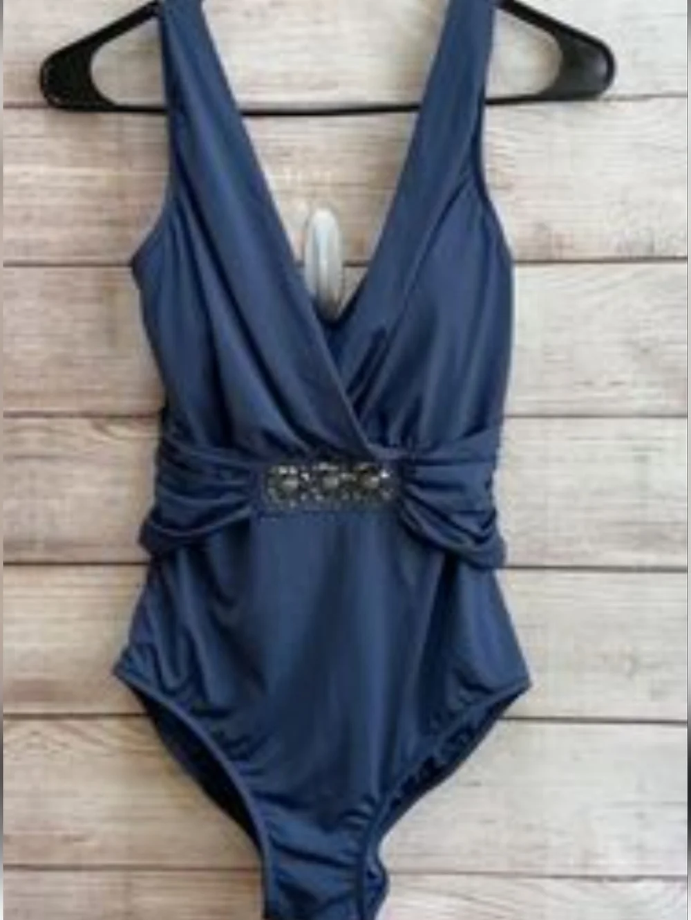 Badgley Mischka Slate Blue V-Neck One-Piece Swim Size 6.